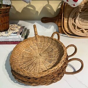 Circular Woven Baskets with Side Handles set/4